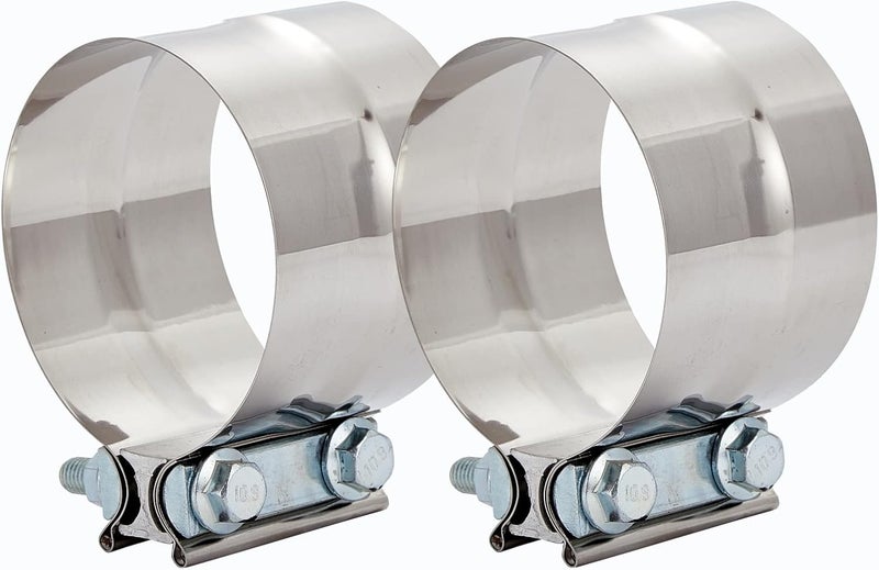 Floshine 2PCS Lap Joint Band Clamps,Exhaust Muffler Clamp, Exhaust Pipe Clamps preformed Stainless Steel (2.75") - Image 1